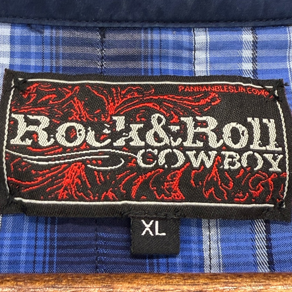 Rock & Roll Cowboy size XL Men’s Blue Plaid Pearl Snap Long Sleeve Western Shirt - Picture 5 of 9